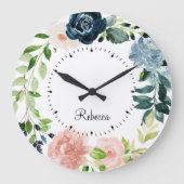 水パーソナライズされた色フローラリース壁時計 ラージ壁時計 (正面)