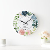 水パーソナライズされた色フローラリース壁時計 ラージ壁時計 (ホーム)