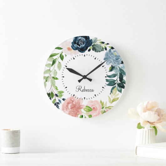 水パーソナライズされた色フローラリース壁時計 ラージ壁時計 (ホーム)