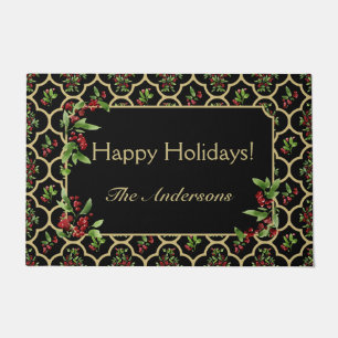 水パーソナライズされた色フローラ及び金ゴールドクローバー ドアマット