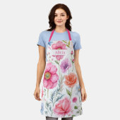 水パーソナライズされた色フローラ花前掛 エプロン (着用した状態)