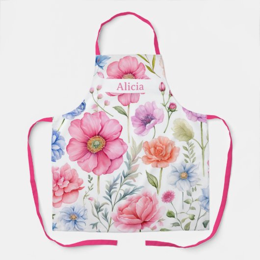 水パーソナライズされた色フローラ花前掛 エプロン (正面)