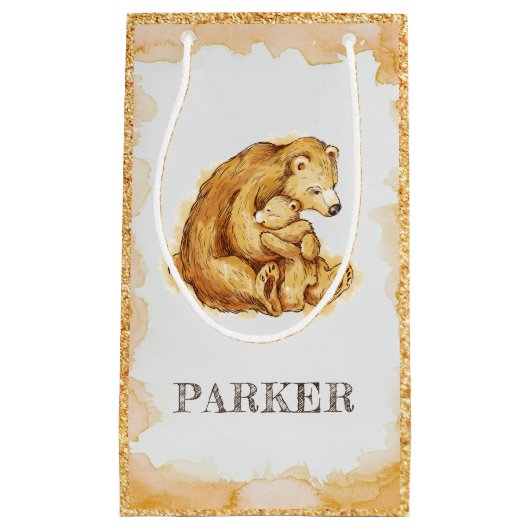 水パーソナライズされた色ベアハッピーバースデー スモールペーパーバッグ (正面)