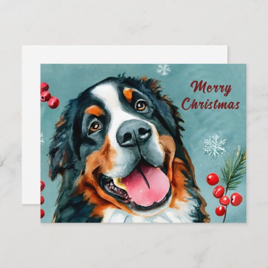 水パーソナライズされた色ベルネーズドッグクリスマス シーズンカード (正面/裏面)