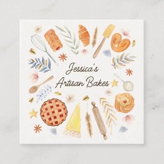 水パーソナライズされた色ペストリーベーキングベーカリー スクエア名刺 (正面)