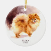 水パーソナライズされた色ポメラニア犬ドッグクリスマス セラミックオーナメント (正面)