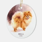 水パーソナライズされた色ポメラニア犬ドッグクリスマス セラミックオーナメント (左)