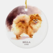 水パーソナライズされた色ポメラニア犬ドッグクリスマス セラミックオーナメント (裏面)