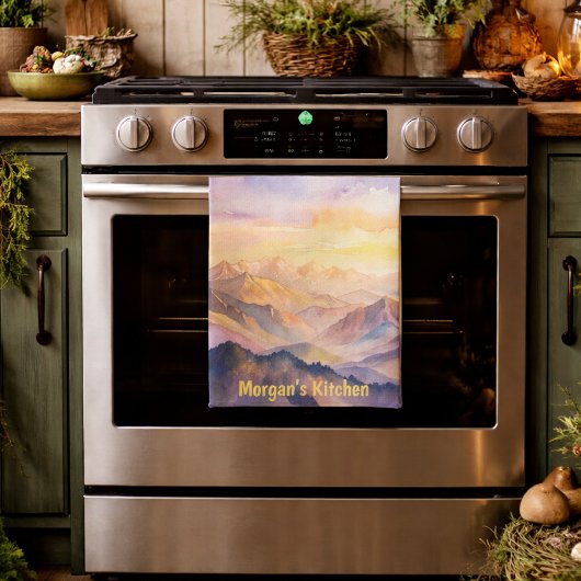 水パーソナライズされた色マウンテンサンセット キッチンタオル