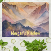 水パーソナライズされた色マウンテンサンセット キッチンタオル (折り畳み)