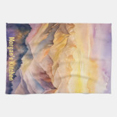 水パーソナライズされた色マウンテンサンセット キッチンタオル (横)