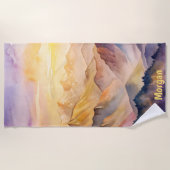 水パーソナライズされた色マウンテンサンセット ビーチタオル (正面)