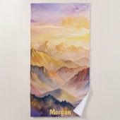 水パーソナライズされた色マウンテンサンセット ビーチタオル (正面)