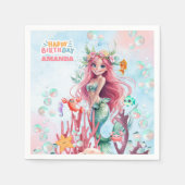 水パーソナライズされた色マーメイドパーティー紙ナプキン スタンダードカクテルナプキン (正面)