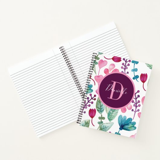 水パーソナライズされた色モノグラムスクリプト名 ノートブック (内部)