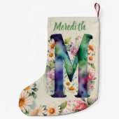 水パーソナライズされた色モノグラムフローラブーケ スモールクリスマスストッキング (裏面)