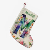 水パーソナライズされた色モノグラムフローラブーケ スモールクリスマスストッキング (正面 (吊り時))