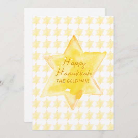 水パーソナライズされた色ユダヤ人スターハヌカー シーズンカード (正面/裏面)