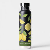 水パーソナライズされた色レモンパターン ウォーターボトル (左面)