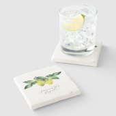水パーソナライズされた色レモン植物薬を好む ストーンコースター (横)