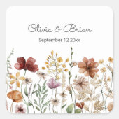 水パーソナライズされた色ワイルドフラワーかわいらしフローラ スクエアシール (正面)
