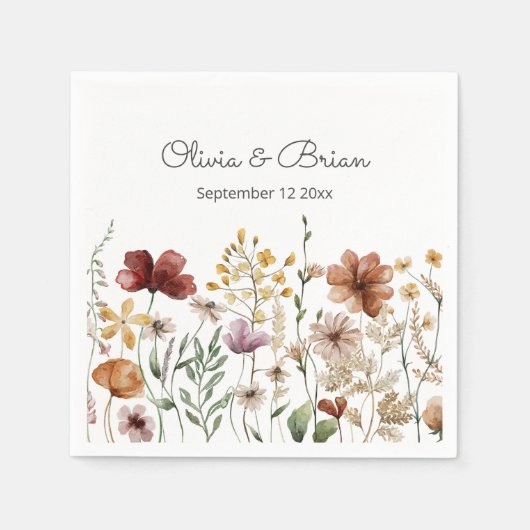 水パーソナライズされた色ワイルドフラワーかわいらしフローラ スタンダードカクテルナプキン (正面)