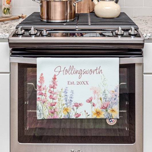 水パーソナライズされた色ワイルドフラワーフィールド キッチンタオル