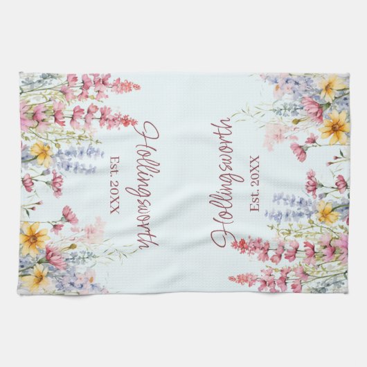 水パーソナライズされた色ワイルドフラワーフィールド キッチンタオル (横)
