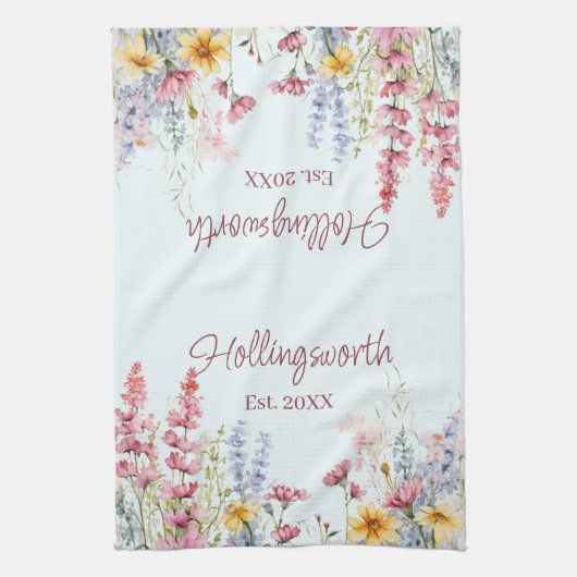 水パーソナライズされた色ワイルドフラワーフィールド キッチンタオル (縦)