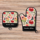 水パーソナライズされた色ワイルドフラワーボースタイリッシュホ 鍋つかみ&鍋敷きセット