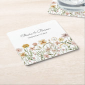 水パーソナライズされた色ワイルドフラワー牧草地フローラ スクエアペーパーコースター (アングル)