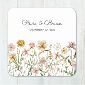 水パーソナライズされた色ワイルドフラワー牧草地フローラ スクエアペーパーコースター