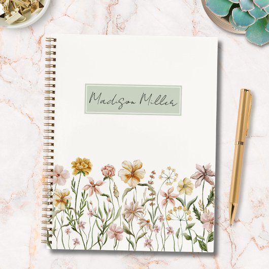 水パーソナライズされた色ワイルドフラワー牧草地フローラ ノートブック