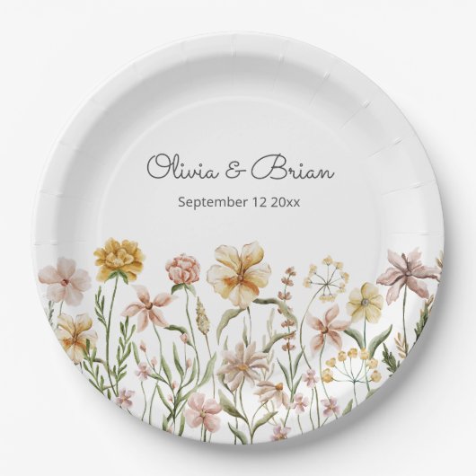 水パーソナライズされた色ワイルドフラワー牧草地フローラ ペーパープレート (正面)