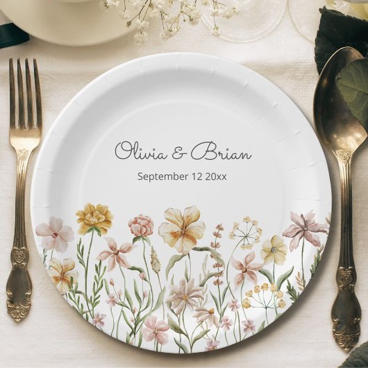 水パーソナライズされた色ワイルドフラワー牧草地フローラ ペーパープレート