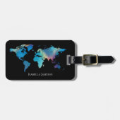 水パーソナライズされた色ワールドマップブラックティール（緑がかった色）ブルー ラゲッジタグ (正面横)