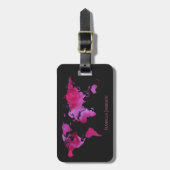 水パーソナライズされた色ワールドマップホットピンクブラック ラゲッジタグ (正面縦)