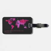 水パーソナライズされた色ワールドマップホットピンクブラック ラゲッジタグ (裏面横)