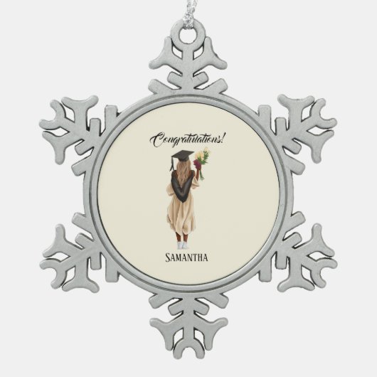 水パーソナライズされた色卒業(6) スノーフレークピューターオーナメント (正面)