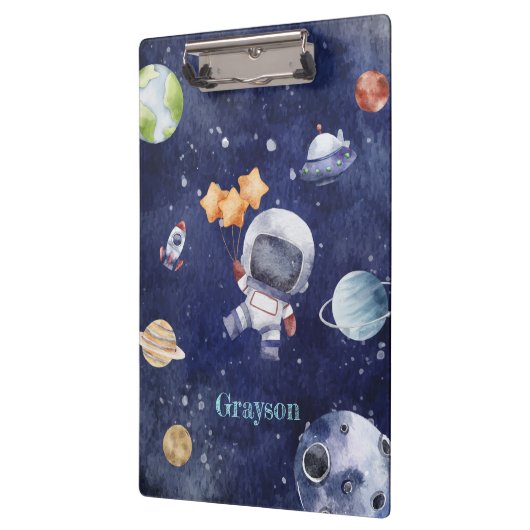 水パーソナライズされた色宇宙飛行士銀河系惑星 クリップボード (左)