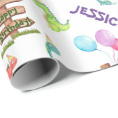 水パーソナライズされた色恐竜誕生日 ラッピングペーパー (ロールコーナー)