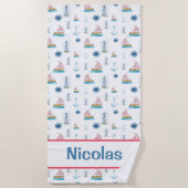 水パーソナライズされた色航海のテーマ ビーチタオル (正面)