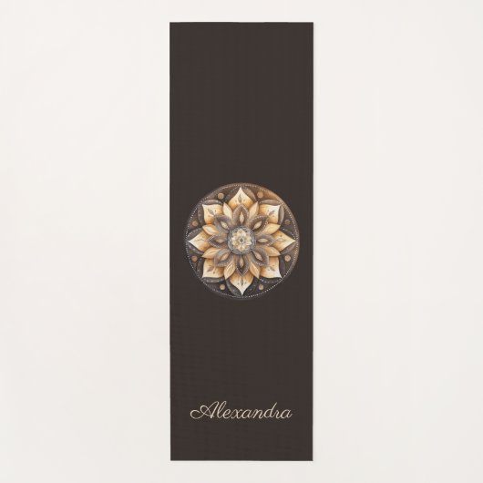 水パーソナライズされた色茶色フローラ曼荼羅 ヨガマット (正面)