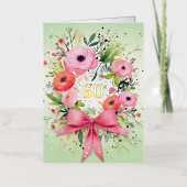 水パーソナライズされた色記念日カエレガントード 箔グリーティングカード (正面)