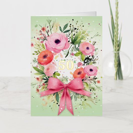 水パーソナライズされた色記念日カエレガントード 箔グリーティングカード (正面)