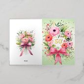 水パーソナライズされた色記念日カエレガントード 箔グリーティングカード (外側レイダウン)