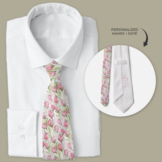 水パーソナライズされた色赤面ピンクローズバッド ネクタイ