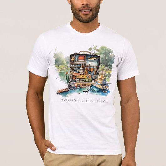 水パーソナライズされた色魚釣り誕生日パーティー Tシャツ (正面)