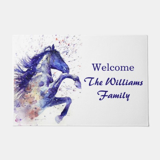 水パーソナライズされた色(ばちゃばちゃ)跳ねるホース絵を描ズ ドアマット (正面)