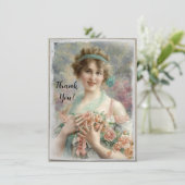 水ビクトリアン色の背景のバラ付き女性 サンキューカード (スタンド正面)